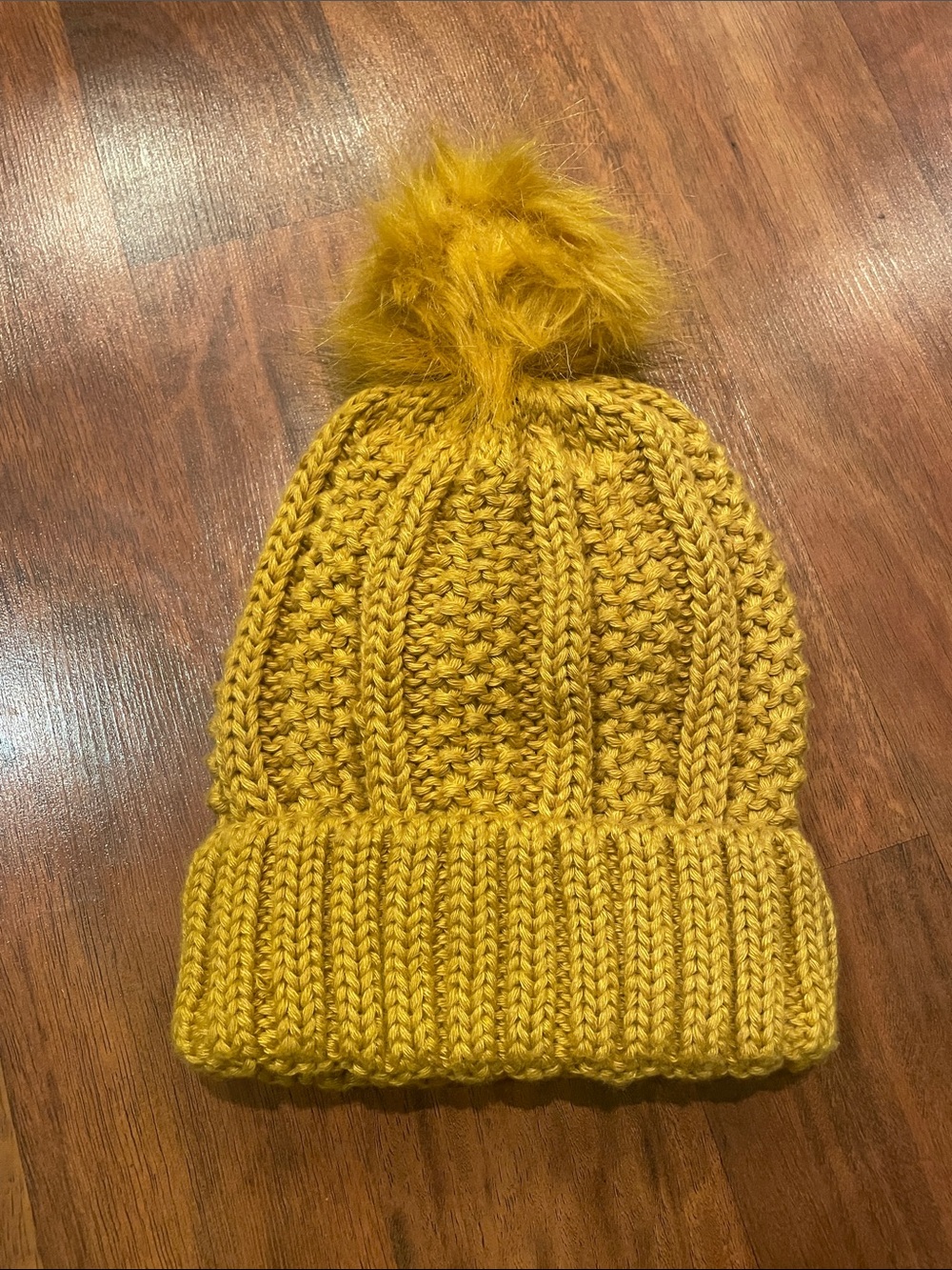 Time and Tru Mustard Pom-Pom Knit Beanie